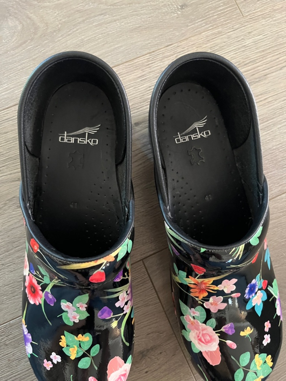 Dansko Black Floral Patent Clogs - Picture 3 of 6